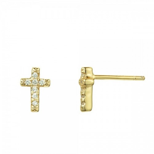 Small cross stud earrings with white zircons