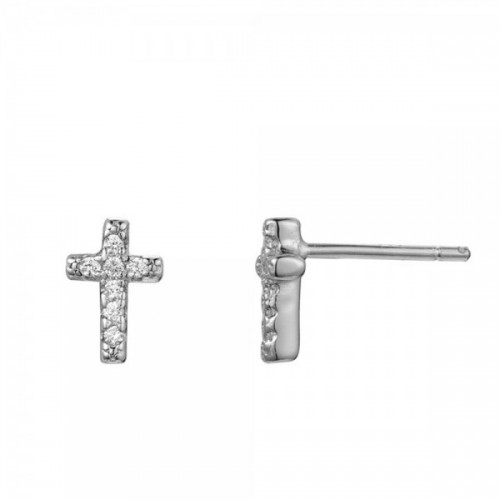 Small cross stud earrings with white zircons