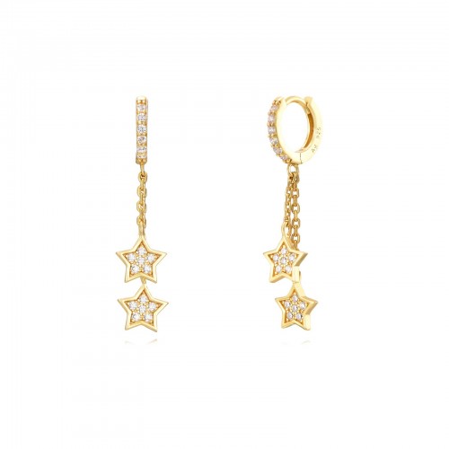 White zircons double stars hoop earrings